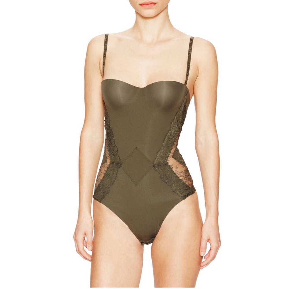 La Perla Shape Allure Woven Bodysuit with Chantilly lace and removable straps